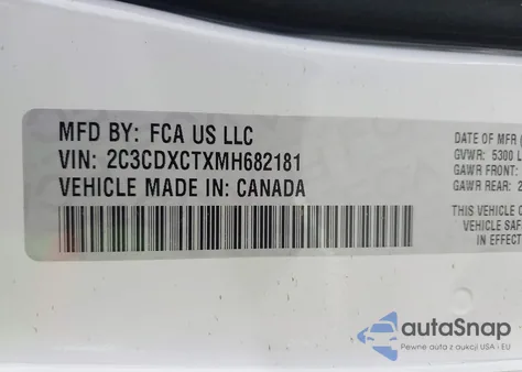 2021 Dodge Charger R/T Rwd z USA, uszkodzony, nr VIN 2C3CDXCTXMH682181